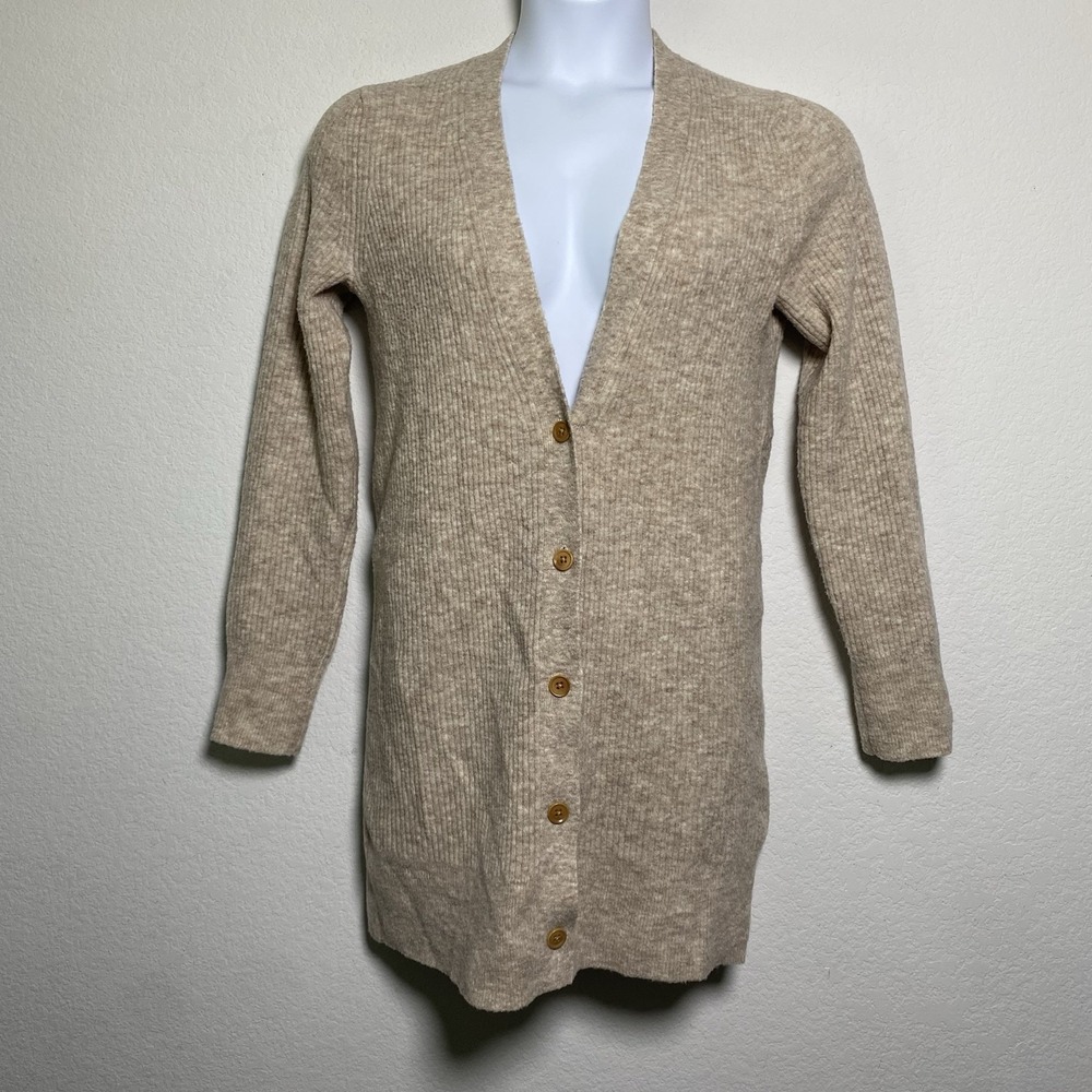 Banana Republic Sweater Womens Medium Tan Merino Wool Cardigan Preppy Minimalist